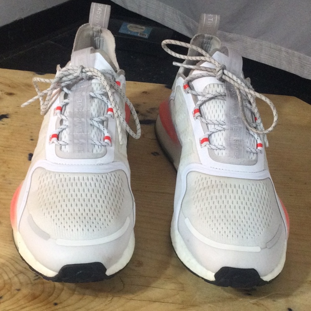 Women’s White Athletic Sneakers with Coral Accents